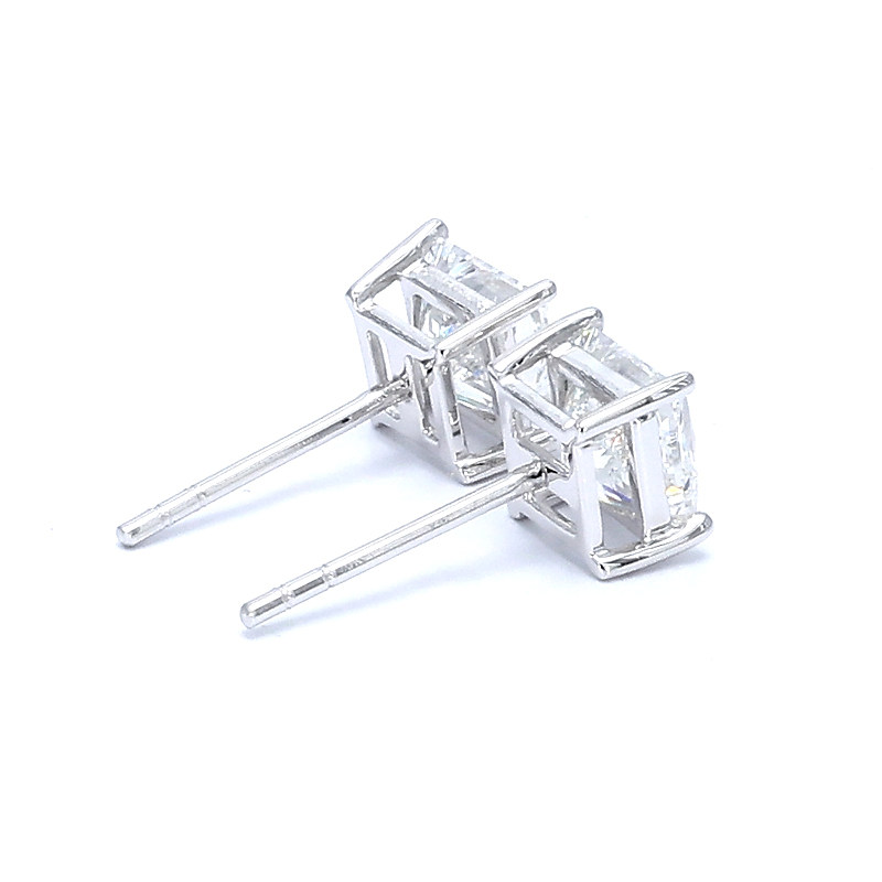 Princess Cut Four-Prong Lab Grown Diamond Minimalist Solitaire Stud Earrings side view