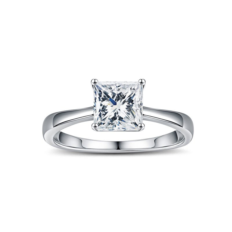 4 Prong Princess Cut Comfort Fit Lab Grown Diamond Ring With Plain Polished Shank