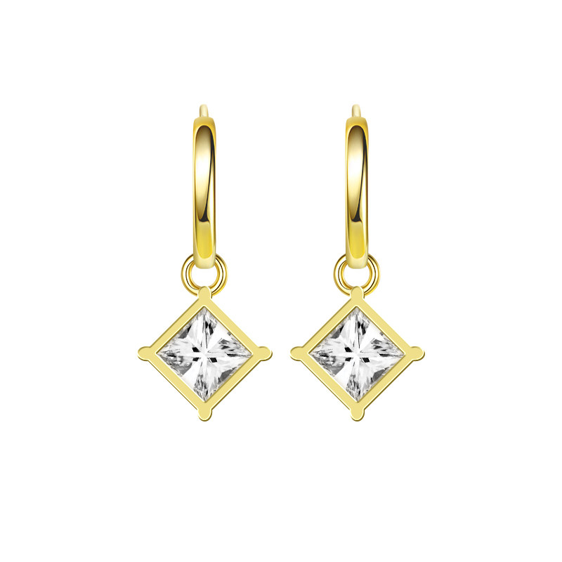 Princess Cut Wide Edge Bezel Artificial Diamond Drop Earrings