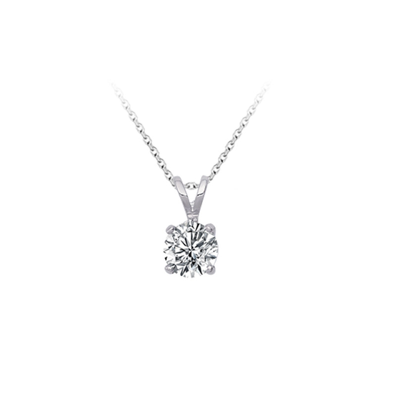 Classic 4 Prong Solitaire Round Lab Diamond Necklace With Rabbit Ear Shaped Bail