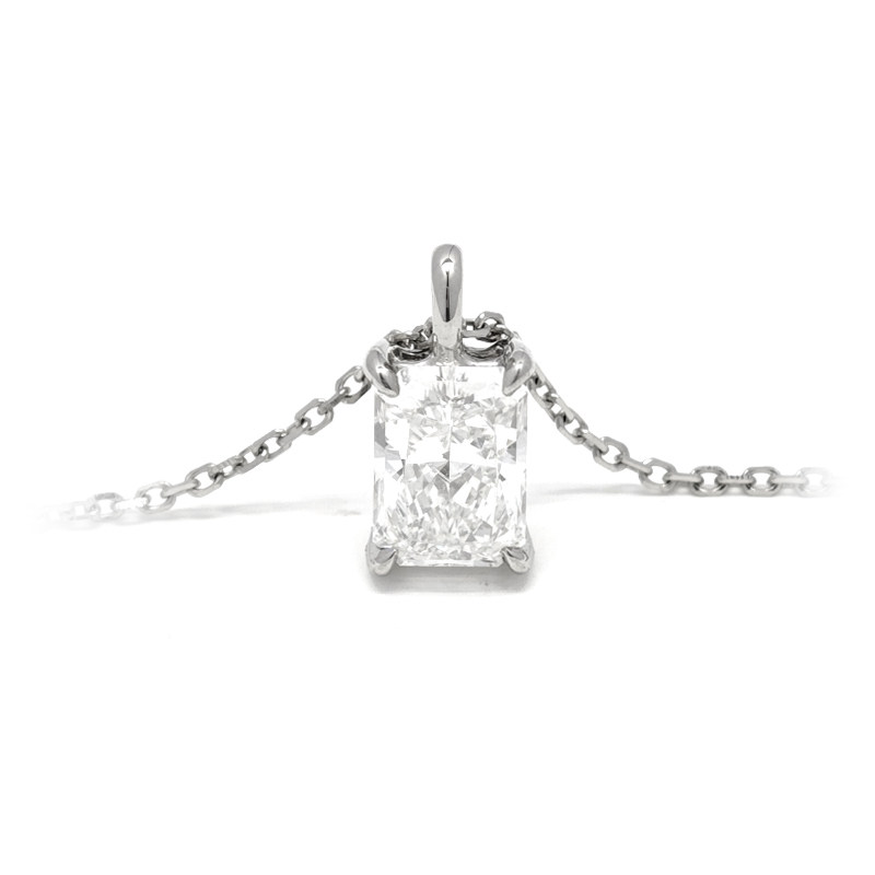 Brilliant Solitaire Radiant Cut Double Layer Open Gallery Diamond Necklace