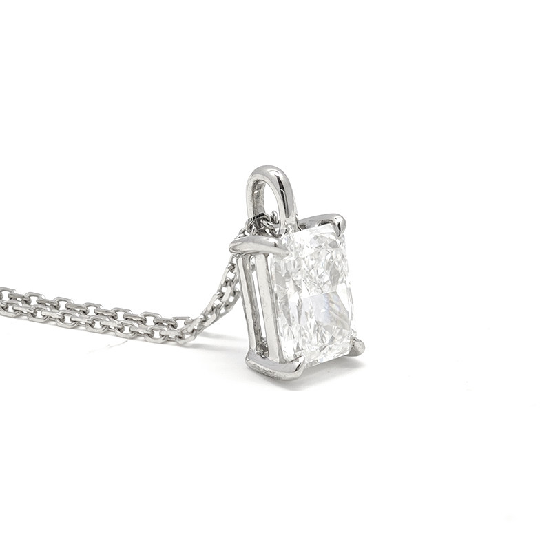Brilliant Solitaire Radiant Cut Double Layer Open Gallery Diamond Necklace side view
