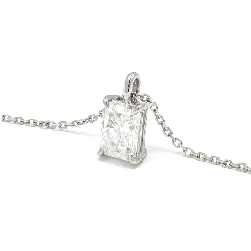 Brilliant Solitaire Radiant Cut Double Layer Open Gallery Diamond Necklace close up
