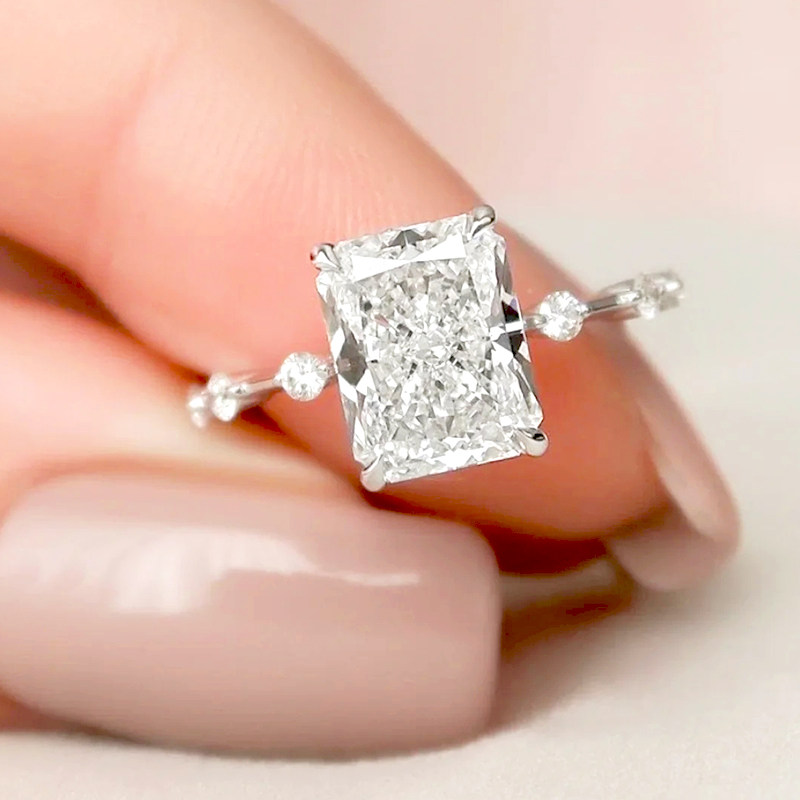 Brilliant Princess Cut Diamond Engagement Ring With Pear & Round Accents Shank wear effect