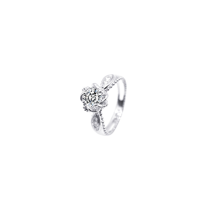 Solitaire Diamond Ring With Curved Linear Floral Gallery & Dual-Side Beaded Trim top view