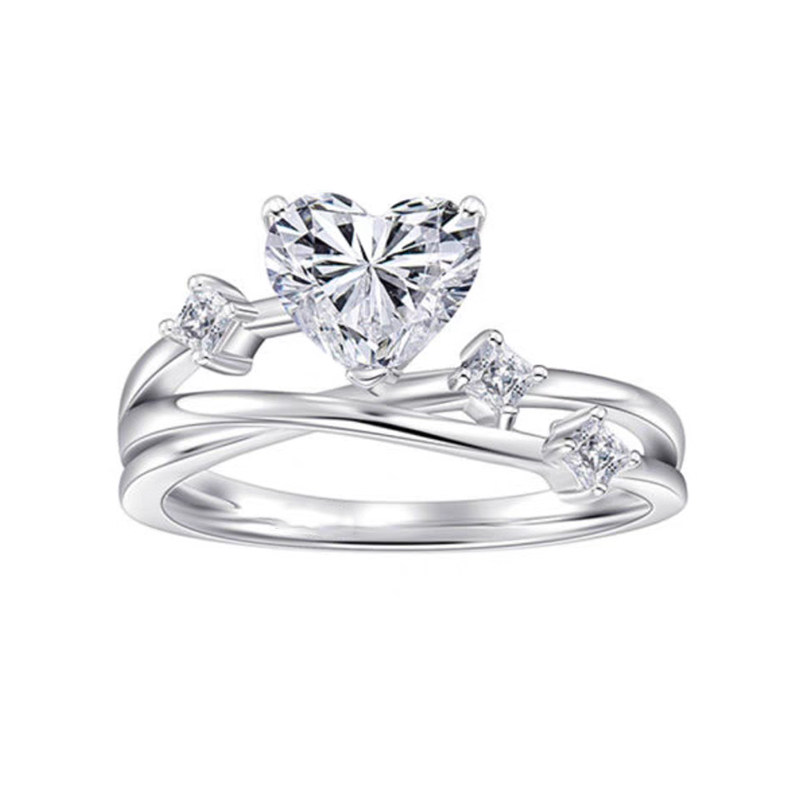 Heart Cut Main Stone With 3 Accents On Triple Intertwined & Bypass Plain Shank