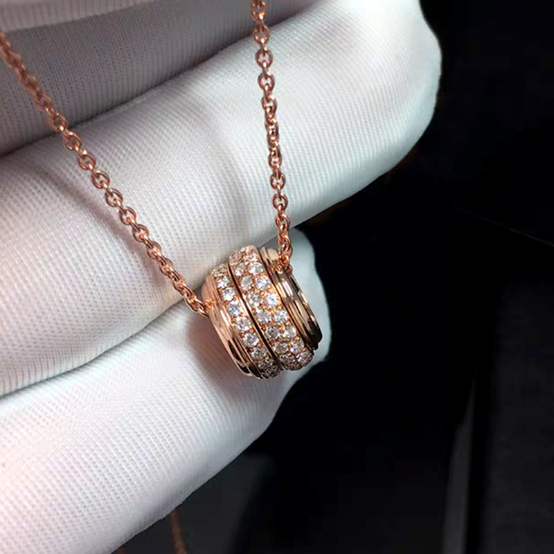 Rotatable Screw & Nut Barrel Full Pave Lab Diamond Pendant Rose Gold Necklace