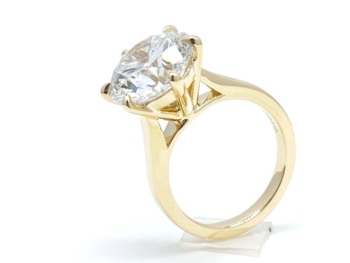 Round Brilliant 6-Prong Solitaire Man Made Diamond Classic Engagement Ring side view
