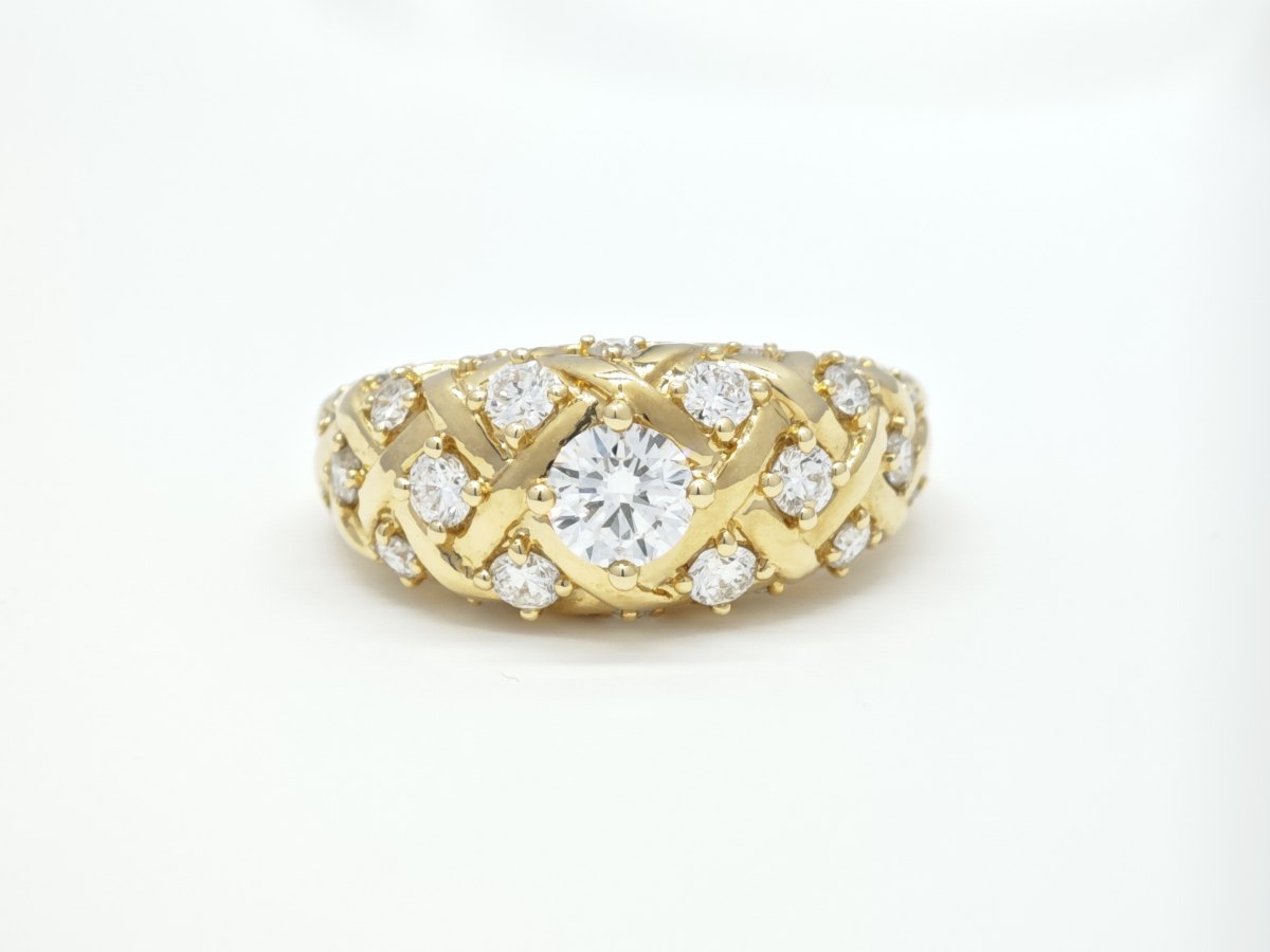 Round Cut Braided Texture Artificial Diamond Wide Band Ring