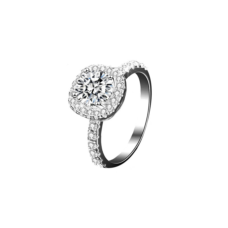 Stunning Round Cut 4 Prong Cushion Halo Diamond Ring With Half Eternity Shank