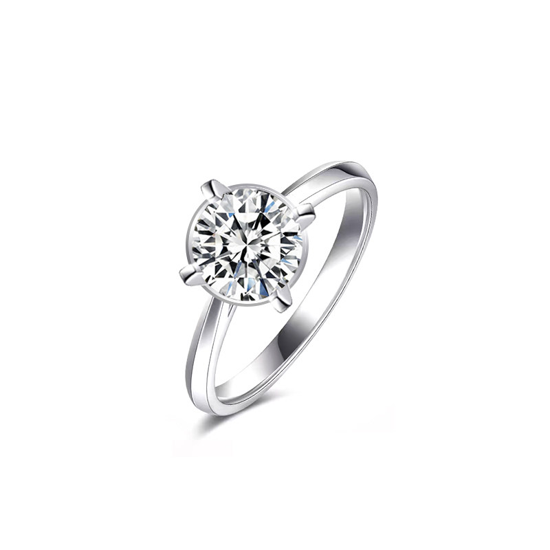 4 Prong Solitaire Round Diamond Ring With Reverse Tapered Raised Ridge Plain Shank