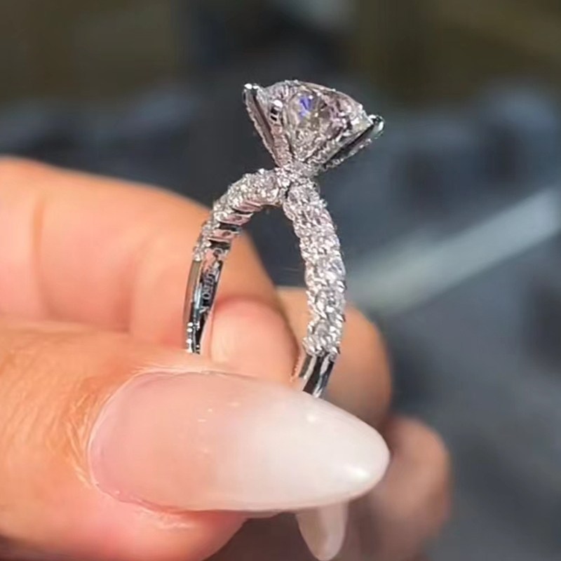 Round Cut Hidden Halo Pave White Gold Lab Grown Diamond Luxe Bridal Engagement Ring