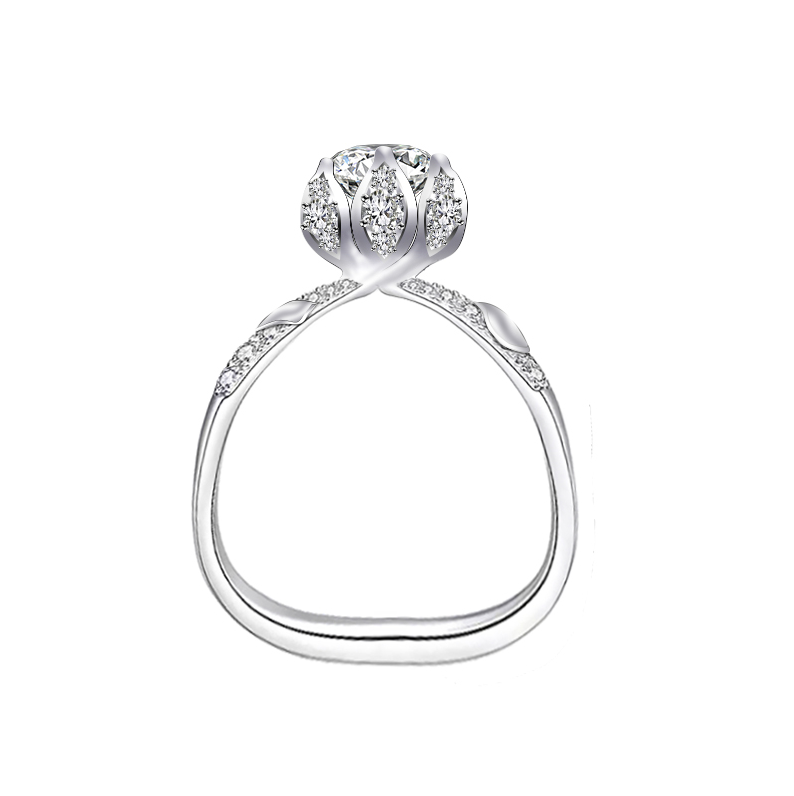 Round Cut Prong Pave White Gold Lab Cultured Diamond Timeless Solitaire Engagement Ring — lab grown diamond jewellery