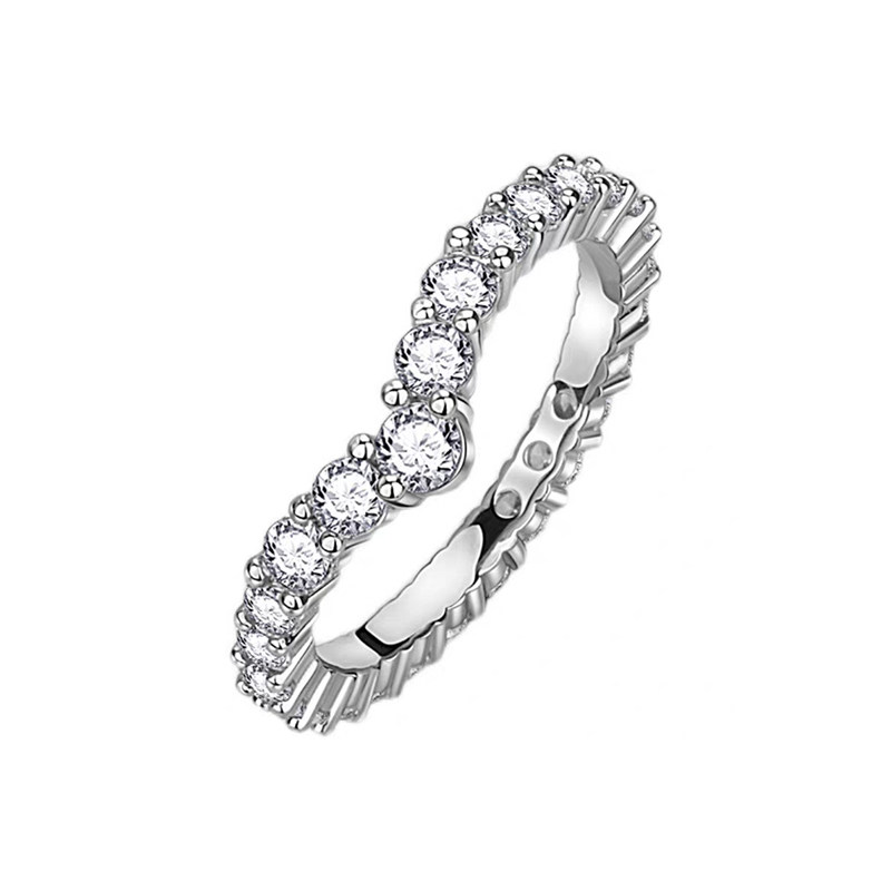 Round Prong Half Eternity White Gold Artificial Diamond Stackable Wedding Band