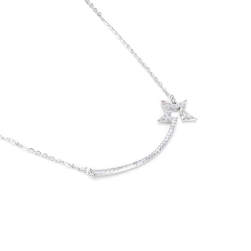 Art Deco Curved Shooting Star Pave Cultivated Diamond Necklace