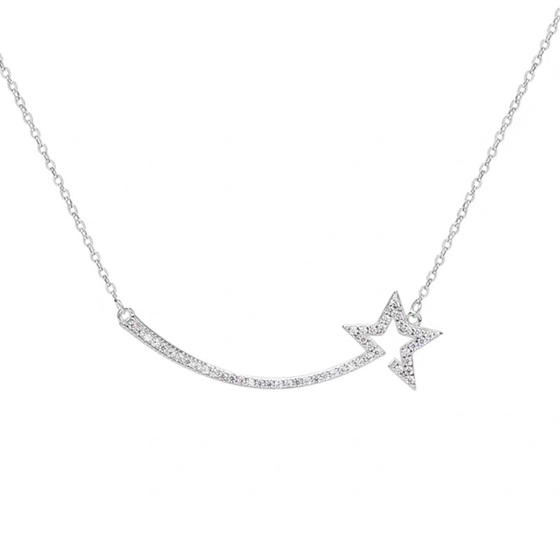 Art Deco Curved Shooting Star Pave Cultivated Diamond Necklace in white gold