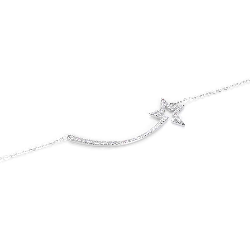 Art Deco Curved Shooting Star Pave Cultivated Diamond Necklace detail view of pendant