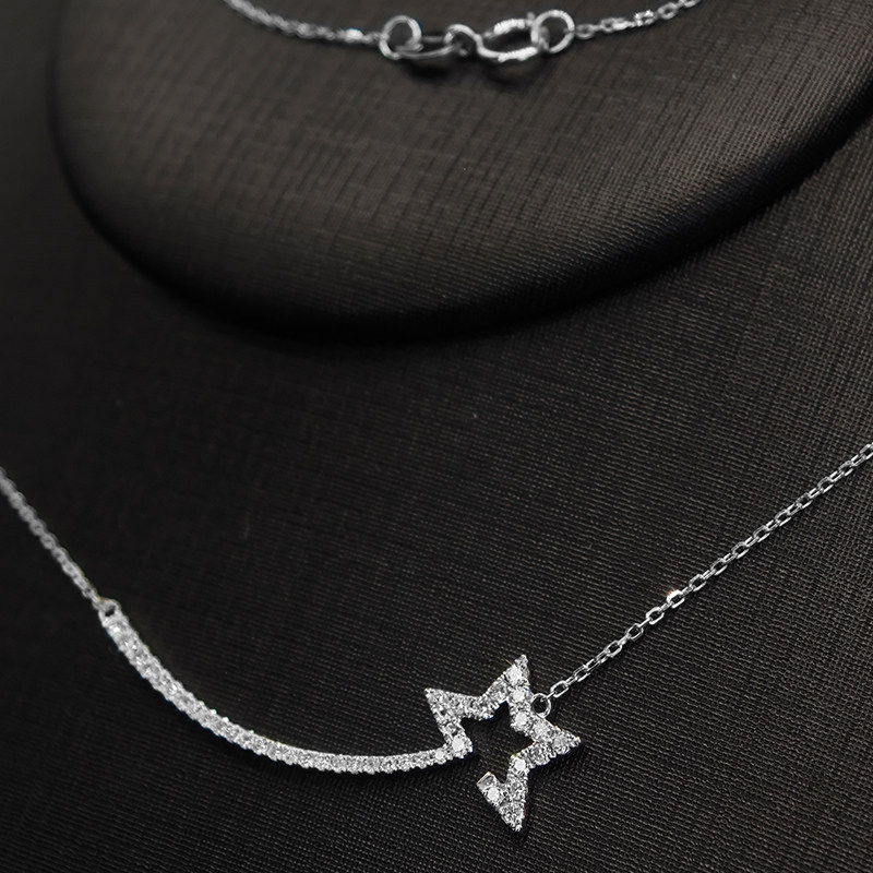 Art Deco Curved Shooting Star Pave Cultivated Diamond Necklace wearing
