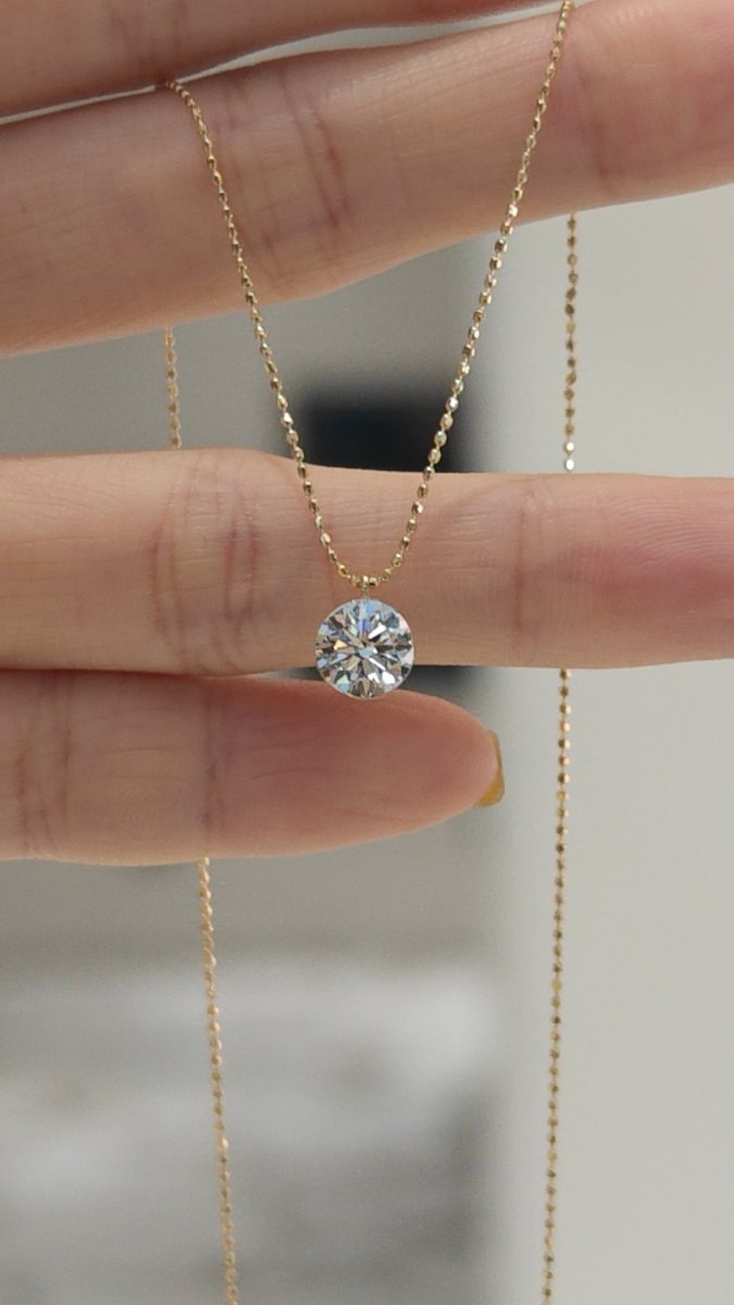 Single Round Bezel Set Cultivated Diamond Dainty Box Chain Station Necklace