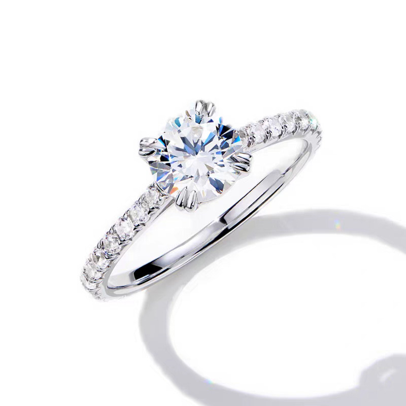 Sparkling Split 4 Prong Round Cut Cultivated Diamond Ring With Slim Half Pave Shank