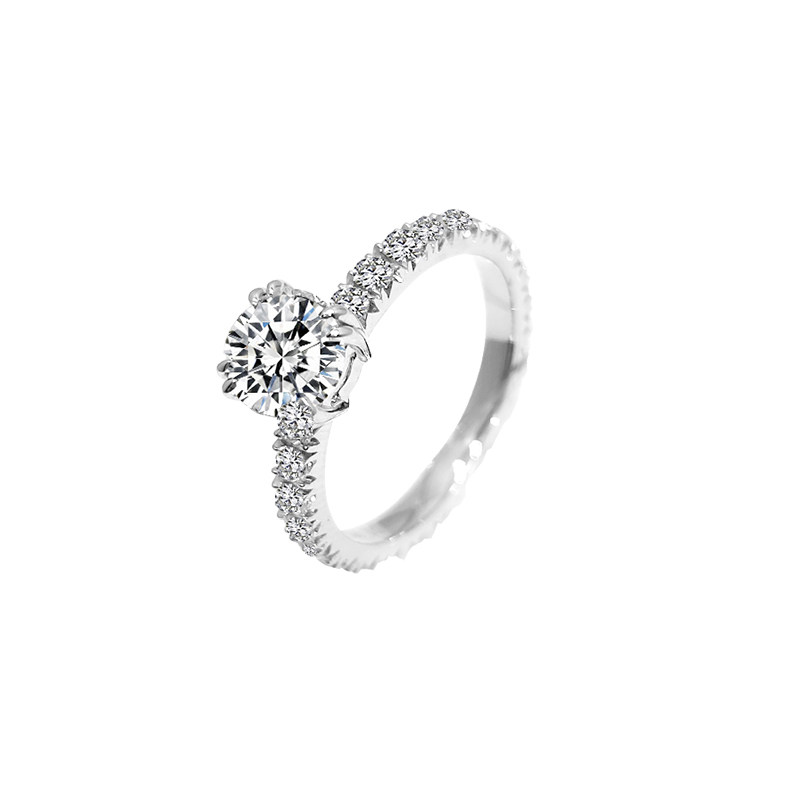 Sparkling Split 4 Prong Round Cut Cultivated Diamond Ring With Slim Half Pave Shank blank background img