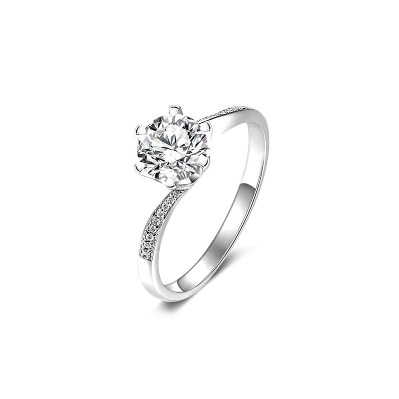 Solitaire Synthetic Diamond Engagement Ring With Symmetric Bypass Tapered Half Pave Shank