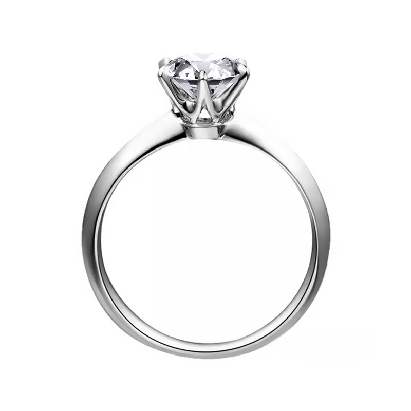 Minimalist 6 Prong Round Cut Solitaire Diamond Ring With Beveled Edge Plain Shank Side View