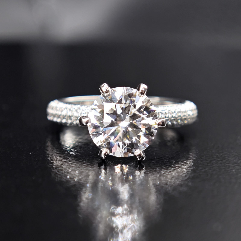 Classic Sparkling Round Cut 6 Prong Solitaire Diamond Ring With Half Eternity Shank