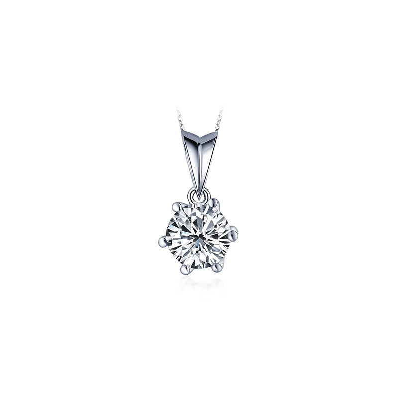 Six Prong Solitaire Round Cut Diamond Pendant Solid Pointed Bail Necklace