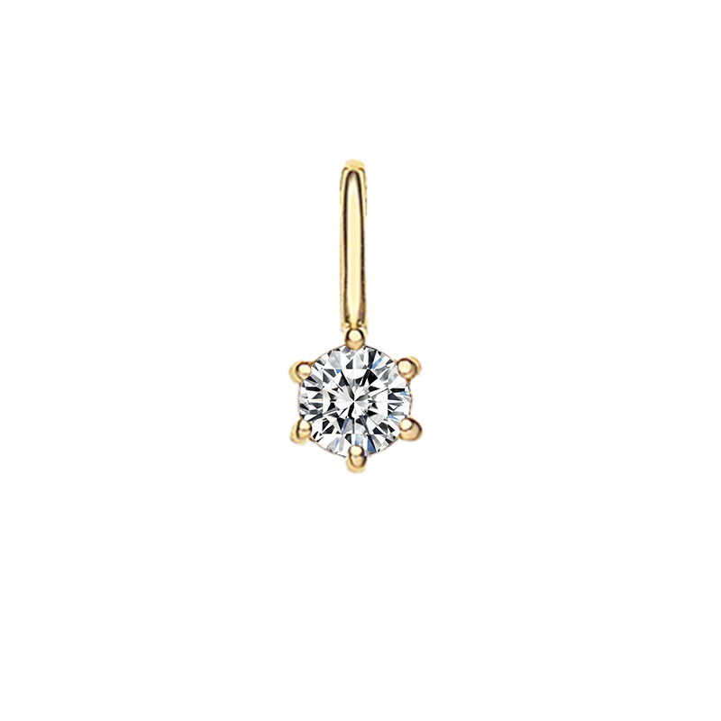 Minimalist 6 Prong Round Cut Man Made Diamond Pendant With Polished Yellow Gold Bail