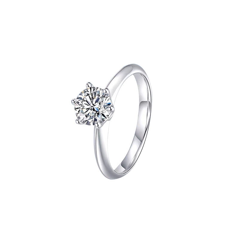 6 Prong Minimalist Solitaire Round Diamond Ring With Raised Shoulders and Raised Ridge Shank