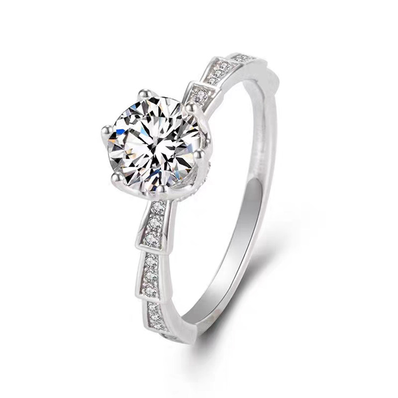 6 Prong Open Gallery Diamond Ring With Trapezoid Overlapping Pave Shoulders