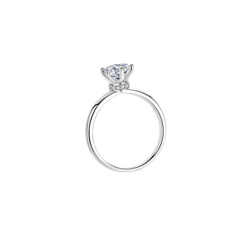 Bud Head 6 Prong Solitaire Hidden Halo Round Cut Diamond Ring With Plain Shank