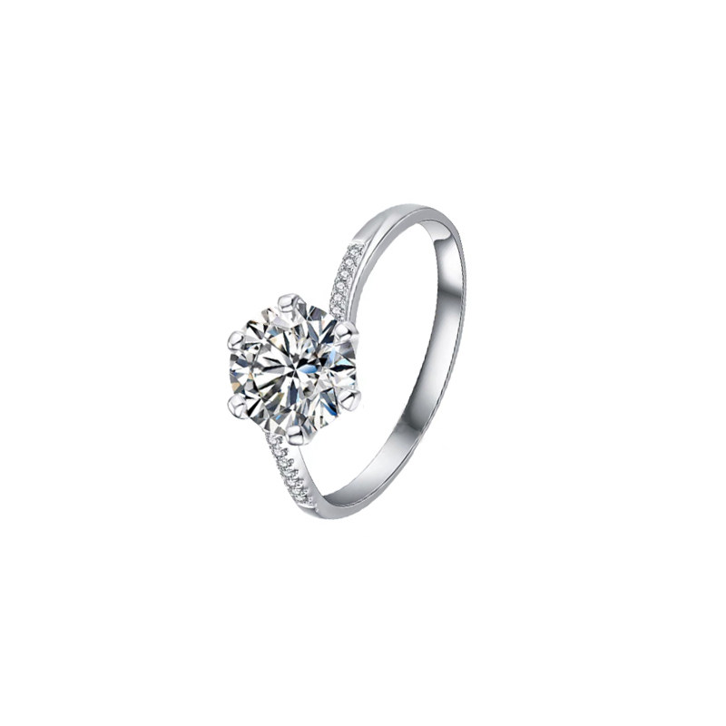 6 Prong Single Round Diamond Ring With Bypass Reverse Tapered Half Pave Shank