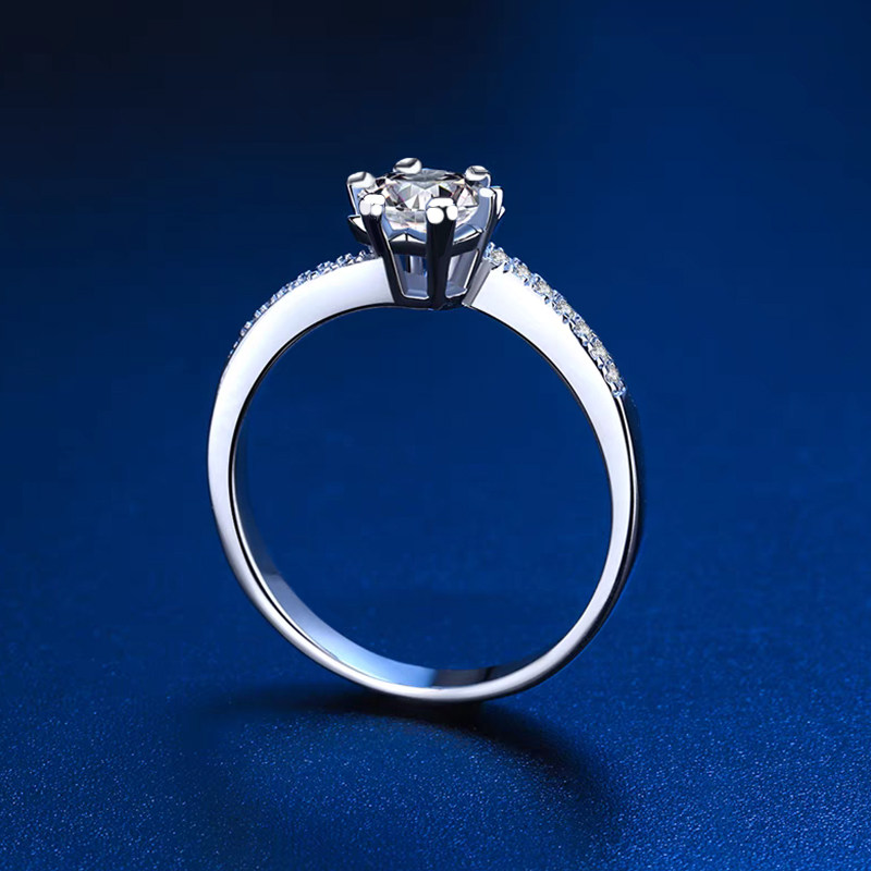 6 Prong Single Round Diamond Ring With Bypass Reverse Tapered Half Pave Shank side view