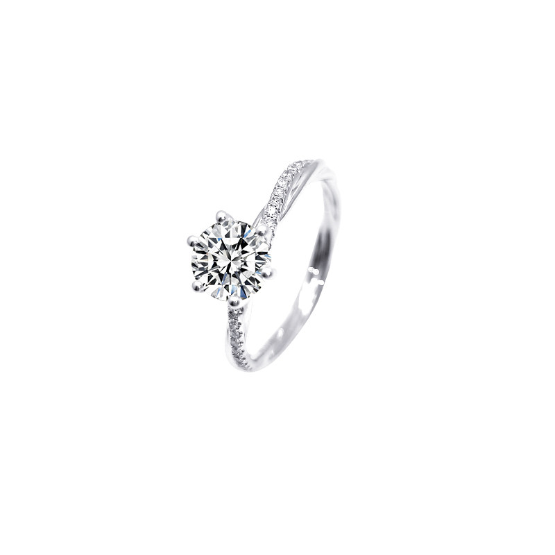 Bud Head Brilliant Round Cut Solitaire Diamond Ring With Twisted Single Row Pave Shank