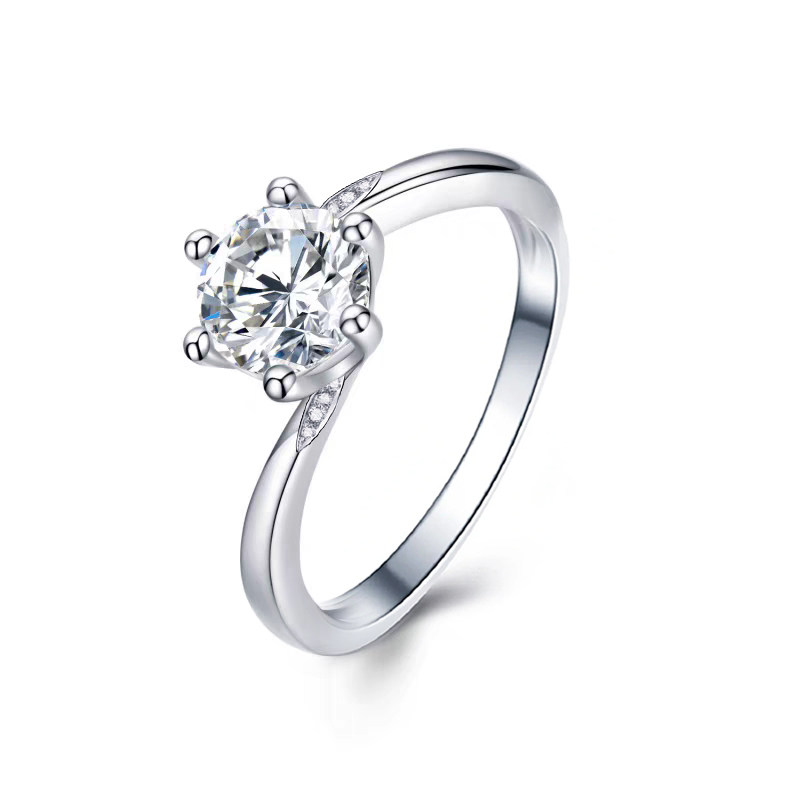 Bud Head Solitaire Round Stone Engagement Ring With Symmetric Bypass Pave Shoulder