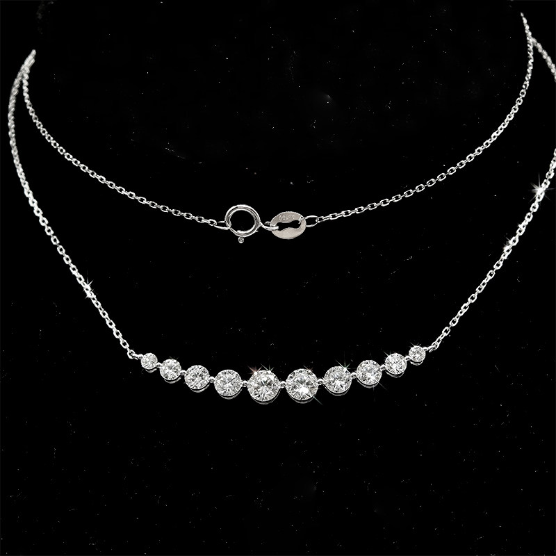 10 Stone Graduated Symmetric Smile Bar Ethical Lab Diamond Necklace wearing effect