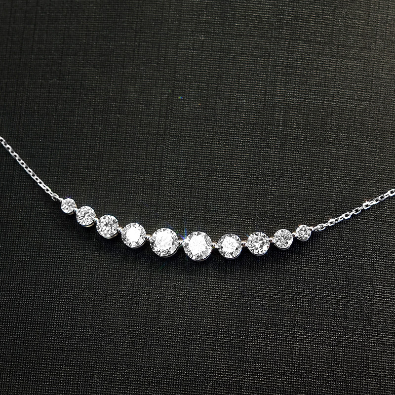10 Stone Graduated Symmetric Smile Bar Ethical Lab Diamond Necklace pendant details