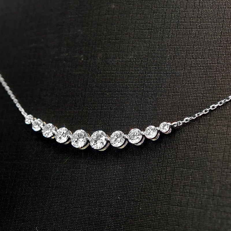 10 Stone Graduated Symmetric Smile Bar Ethical Lab Diamond Necklace in balck background img