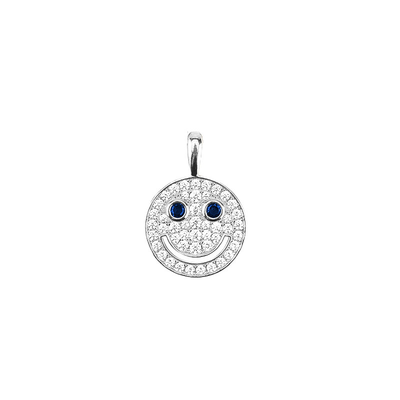 white gold Full Pave Round Smiley Hollow Face Lab Diamond Pendant Charm
