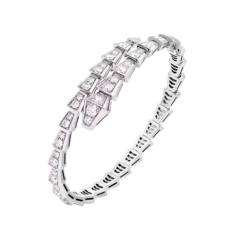 Snake Inspired Full Pave Lab Diamond Open Bangle with Spaced Bypass Shoulder