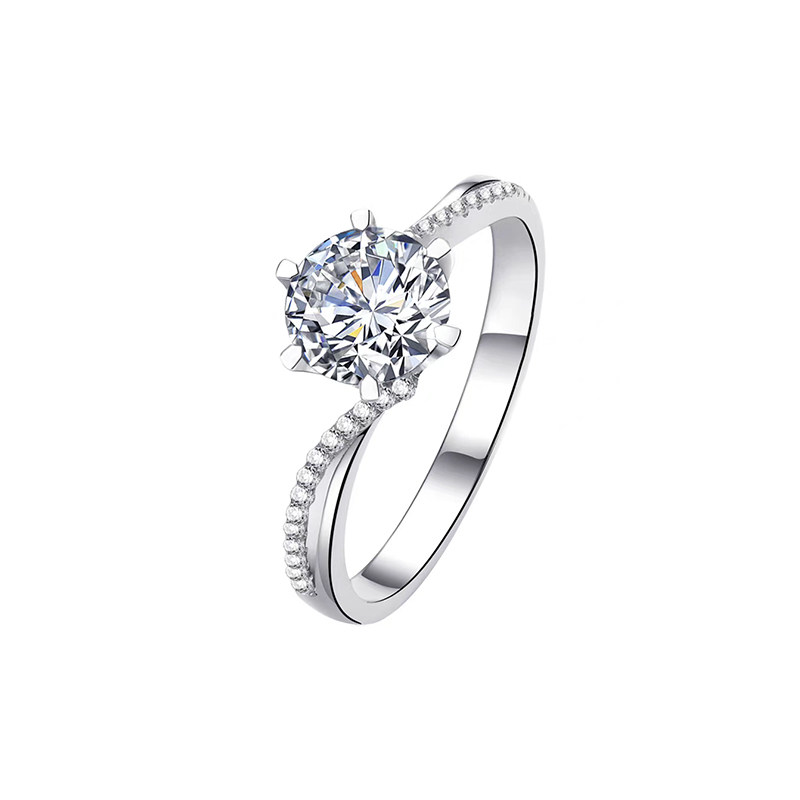 Solitaire 6 Prong Brilliant Round Cut Diamond Ring With Intertwined Shank