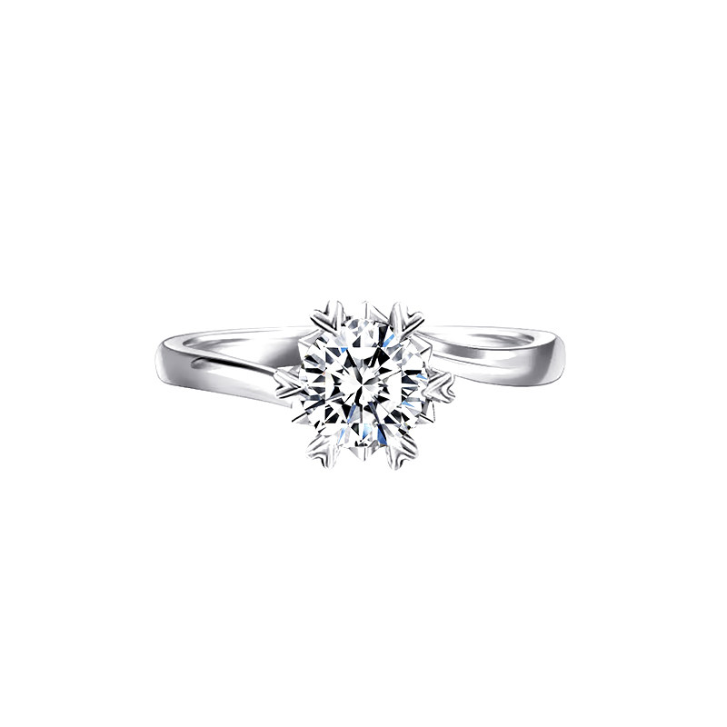 Snowflake Motif Setting Solitaire Diamond Ring With Symmetric Bypass Plain Shoulder