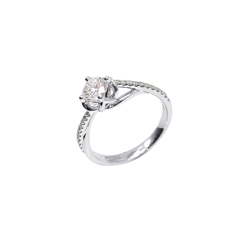 Single Round Cut Hollow Petal Shaped Prong Diamond Ring With Half Eternity Shank