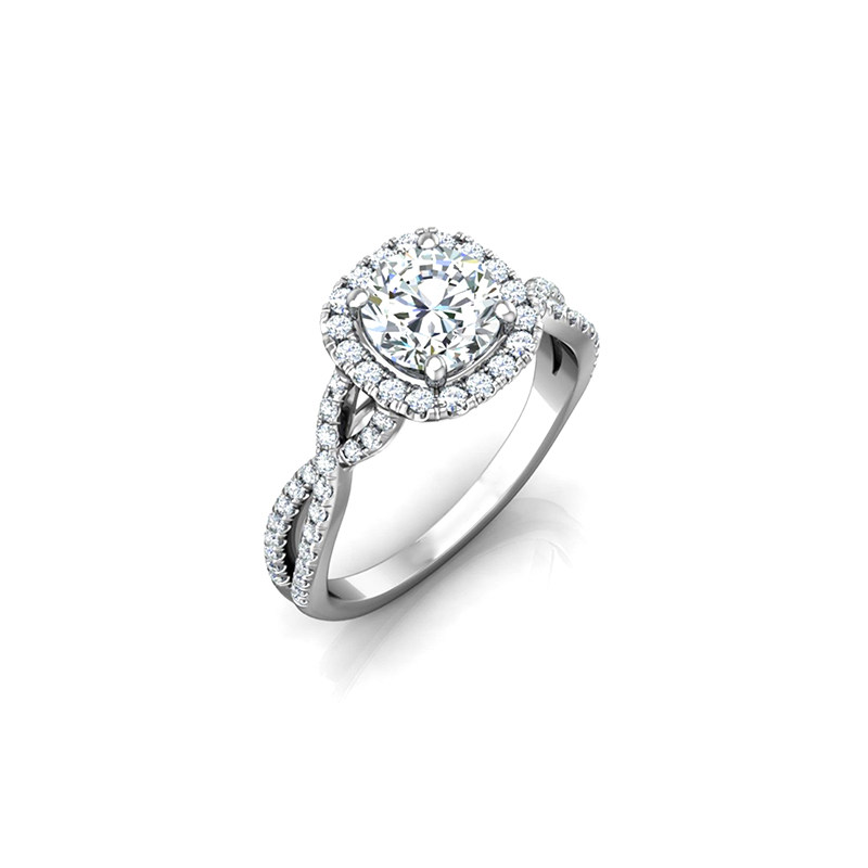 Round Solitaire Main Stone Cushion Halo Diamond Ring