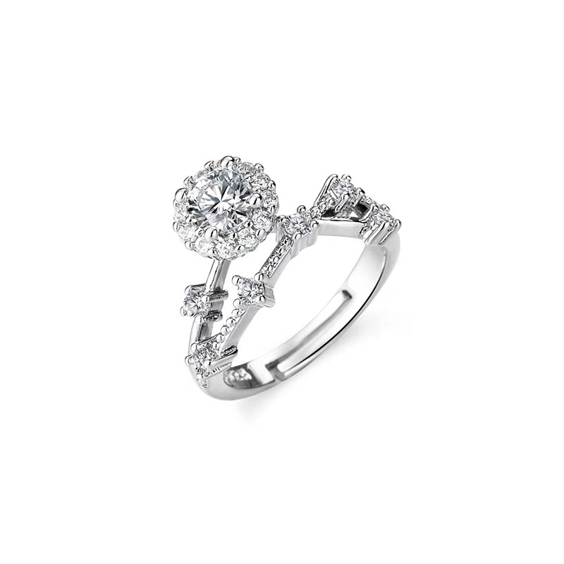 Floral Inspired Round Halo Diamond Ring With Split Crisscross Flat Shank