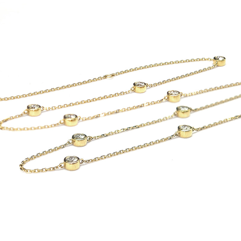 Alternating Bubble Bezel Set Ethical Synthetic Diamond Yellow Gold Necklace
