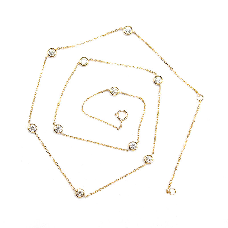 Alternating Bubble Bezel Set Ethical Synthetic Diamond Yellow Gold Necklace screw