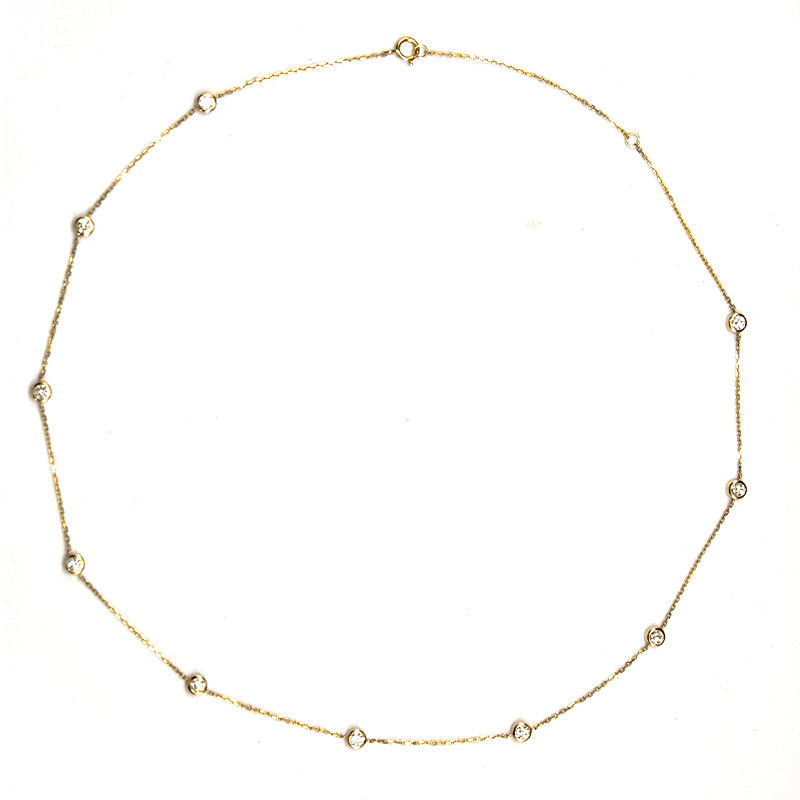Alternating Bubble Bezel Set Ethical Synthetic Diamond Yellow Gold Necklace in a circle